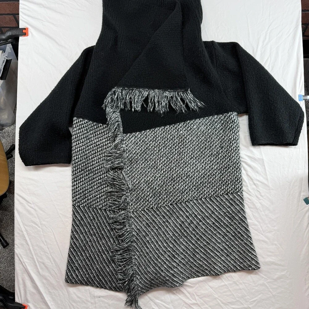 GILI Sweater Womens XXS-S Black Gray Cowl Neck Fringe Tunic Poncho Top Knit